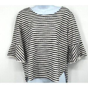 Green Envelope XL Top Blue/White Stripe Boat Neck Bell Sleeve Coastal Nautical